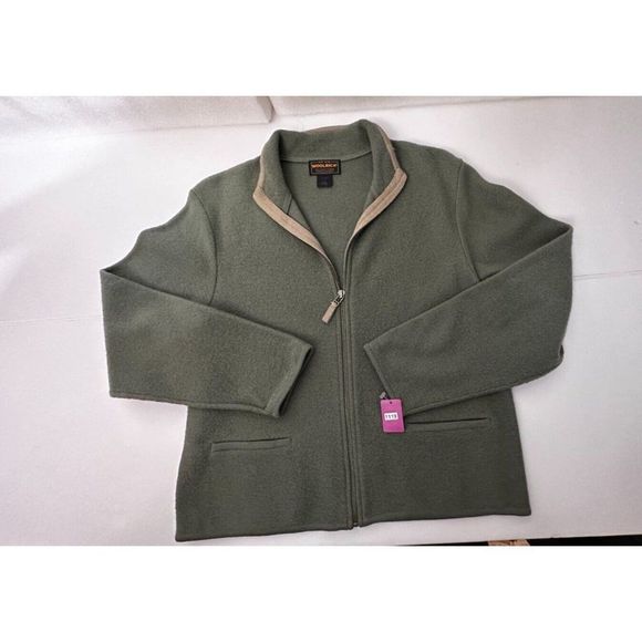 Woolrich Cardigan  Olive Green Cardigan  100%  Lambs Wool Full Zip Size L #1119 - Picture 10 of 16